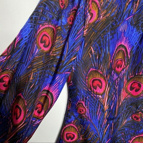 Britt Ryan Womens Blue Multicolor Silk Feather Print Blouse - Picture 4 of 8